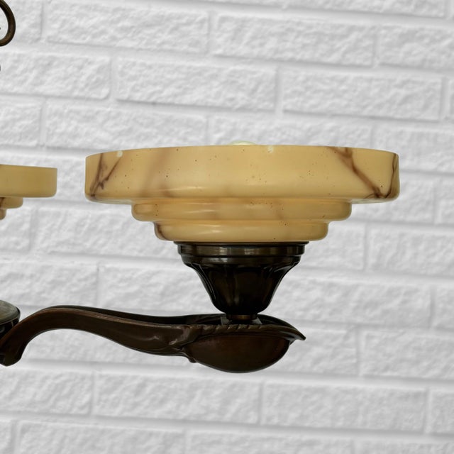 Chandelier in Brass & Glass from Bröderna Malmströms Metallvarufabrik, Sweden, 1930s For Sale - Image 6 of 14