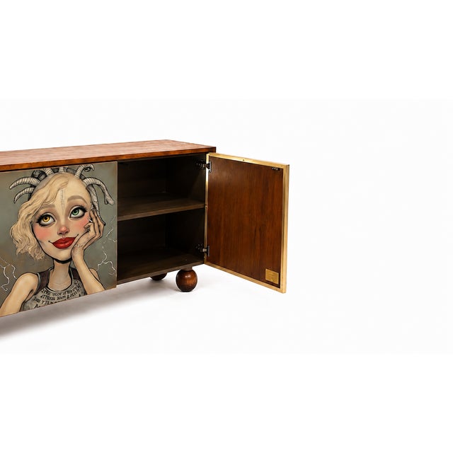 Wood "The Witness of Three" Limited-Edition Hand Painted Credenza For Sale - Image 7 of 11