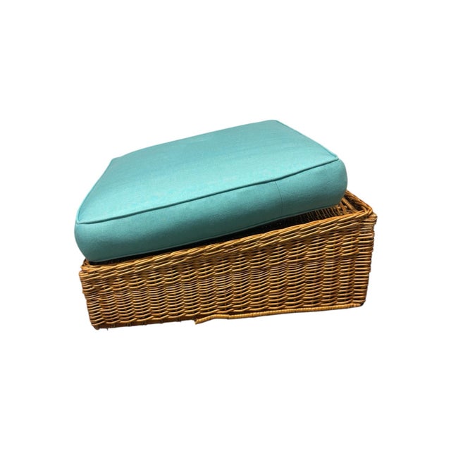 Wood 2 McGuire Wicker Chairs With Ottoman For Sale - Image 7 of 10