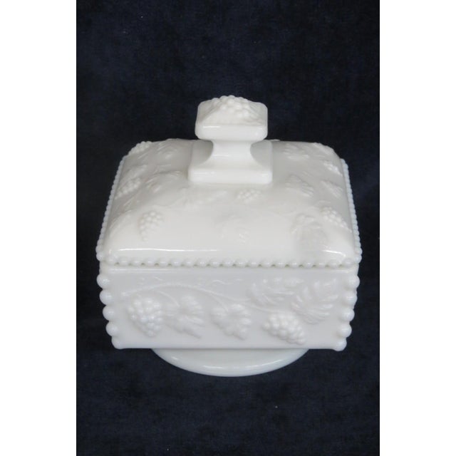Early 20th Century Westmoreland White Milk Glass Beaded Grape Footed Candy Dish With Lid For Sale - Image 14 of 14