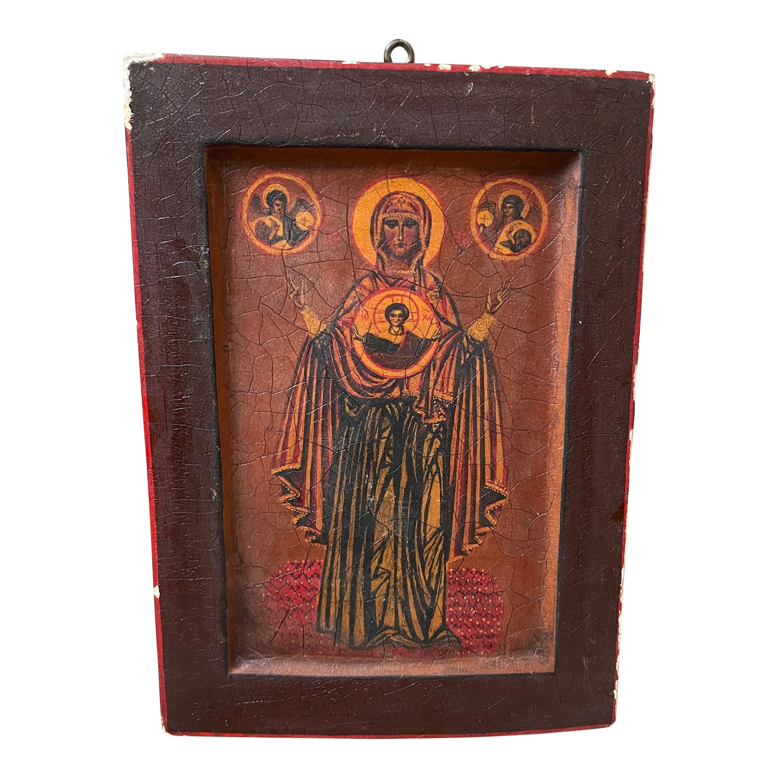 Antique Hand Painted Virgin Mary, Our Lady of the Sign, Mary With ...