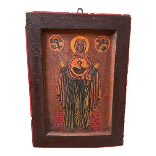 Antique Hand Painted Virgin Mary, Our Lady of the Sign, Mary With Christ Child, Panagia Faneromeni of Yaroslavl, Madonna of the Sign, Religious Art For Sale