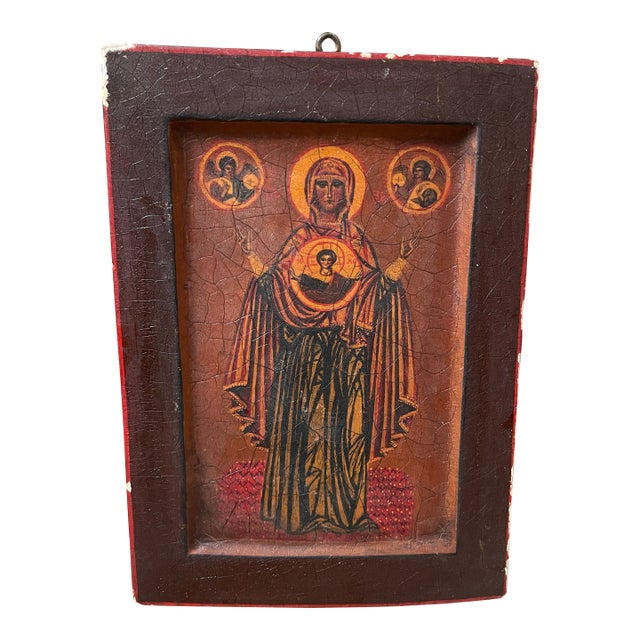 Antique Hand Painted Virgin Mary, Our Lady of the Sign, Mary With Christ Child, Panagia Faneromeni of Yaroslavl, Madonna of the Sign, Religious Art For Sale