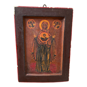 Antique Hand Painted Virgin Mary, Our Lady of the Sign, Mary With Christ Child, Panagia Faneromeni of Yaroslavl, Madonna of the Sign, Religious Art