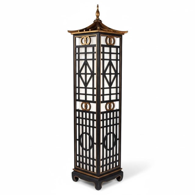 1980s Chinoiserie Pagoda Form Gilded and Black Lacquer Floor Lamp For Sale In Atlanta - Image 6 of 6