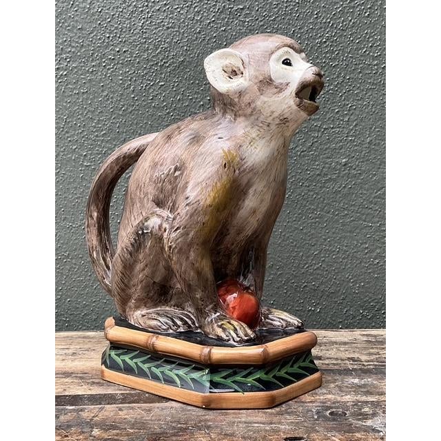 Chinoiserie Vintage Glazed Ceramic Monkey Pitcher For Sale - Image 3 of 12