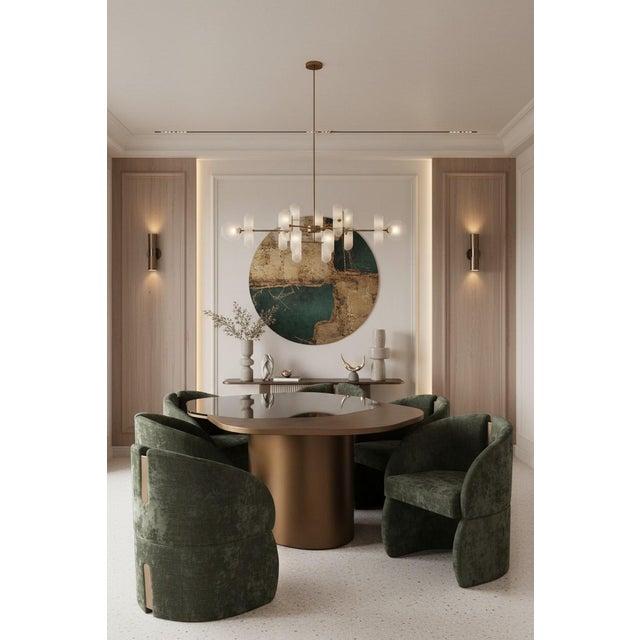 Modern 66 Inch Irregular Kaylee Dining Table Set with 6 Green Chairs For Sale - Image 4 of 7