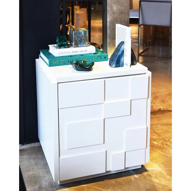 White lacquer square cabinet. Due to the handcrafted nature of this item, variation in shape, size and colour should be...