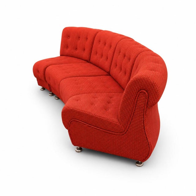 Vintage Space Age Modular or Sectional Curved Sofa in Red Fabric, Tatra Czechoslovakia 1970s, Set of 4 For Sale - Image 4 of 17