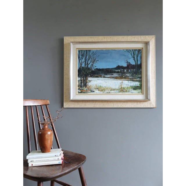 Mid-Century Modern Mid-Century Modern 'Winter Light' Vintage Swedish Expressive Landscape Oil Painting, Framed For Sale - Image 3 of 12