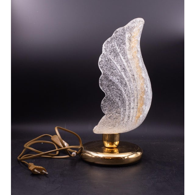 1970s Murano Gold and Transparent Leave Glass Table Lamp For Sale - Image 9 of 9