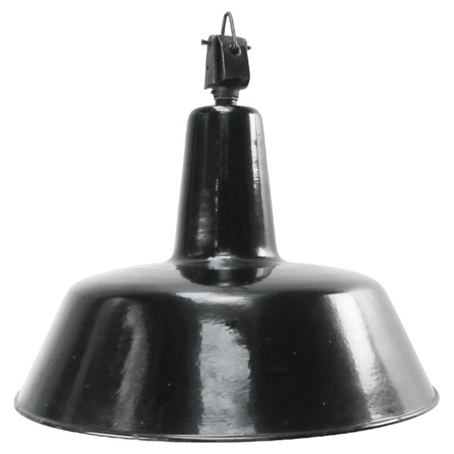 Vintage Industrial Black Enamel Factory Pendant Light by Philips For Sale