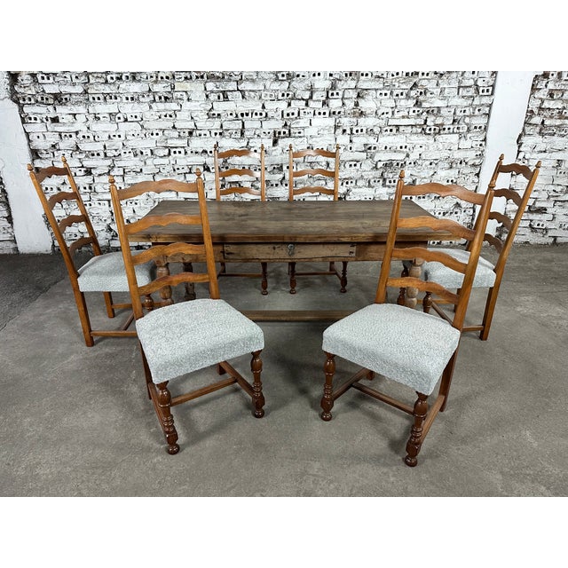 Early 20th Century Reupholstered French Country Ladder Back Dining Chairs - Set of 6 For Sale - Image 5 of 12