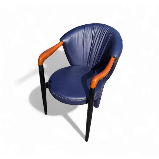 Armchairs in Dark Blue Leather from Costantini, Set of 6 For Sale - Image 6 of 9