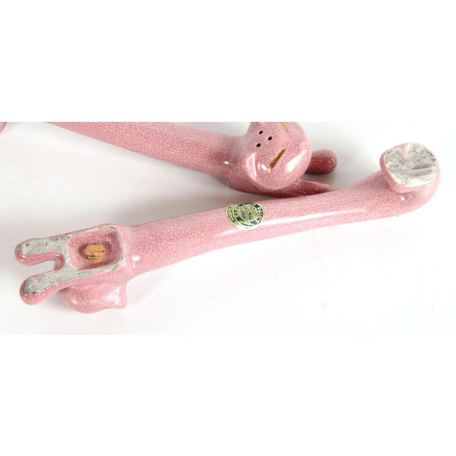 Ceramic Vintage Mid Century Modern Pink Stretching Cat Salt & Pepper Shakers - New Old Stock For Sale - Image 7 of 8