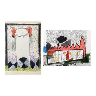 Domenick Capobianco Tower Studies Mixed Media, 2 For Sale