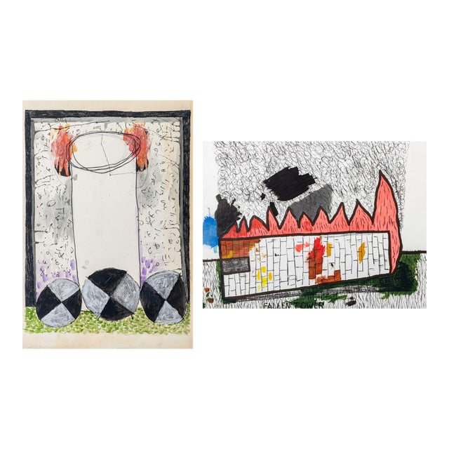 Domenick Capobianco Tower Studies Mixed Media, 2 For Sale