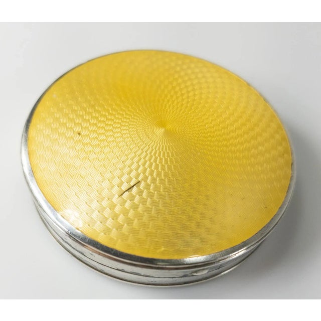 American Early 20th Century American Sterling Silver and Yellow Guilloche Enamel Compact For Sale - Image 3 of 9