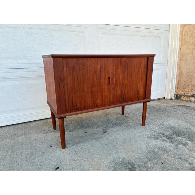 Mid-Century Modern Vintage Mid Century Danish Modern Teak Tambour Cabinet For Sale - Image 3 of 7