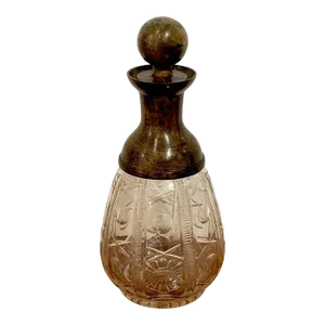 Mid 20th Century French Modern 'X&o' Cut Glass & Patinated Bronze Decanter, Smaller