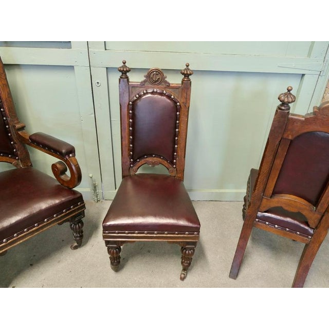 Wood Gothic Oak High-Back Dining Chairs, Set of 6 For Sale - Image 7 of 8