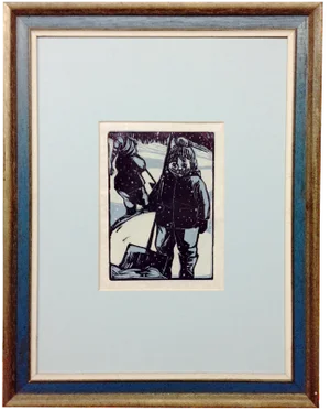 Vintage Scandinavian Winter Land Wood Cut Print, Framed