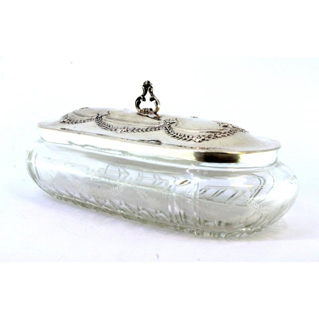Metal Acid-Etched Glass Box with Silver Lid with Reliefs and Cut-Out Handle For Sale - Image 7 of 9