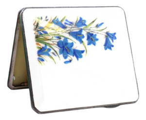 Guilloche Silver Cigarette Case with Enameled Hinged Lid with Blue Flowers