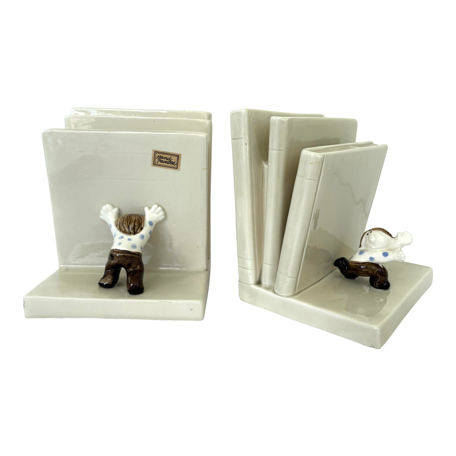 1970s Fitz & Floyd Handpainted Ceramic “Book Pushers” (“Falling Books ...