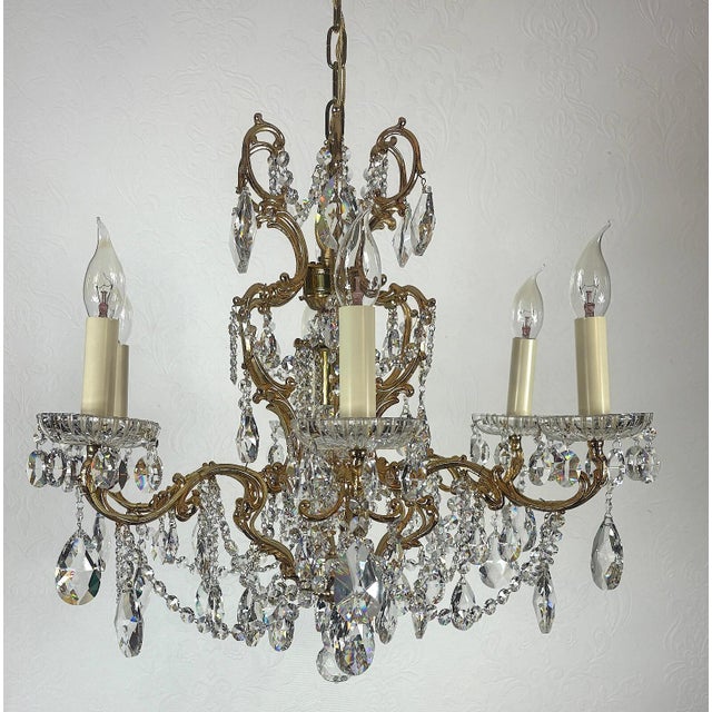 Brass and Lead Crystal Chandelier from Palwa, 1960s For Sale - Image 13 of 13
