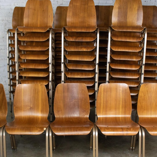 Wood Late 20th to Early 21st Century Modern Walnut Molded Plywood Chairs Stackable Connectable as Is Condition Selling Separately For Sale - Image 7 of 18