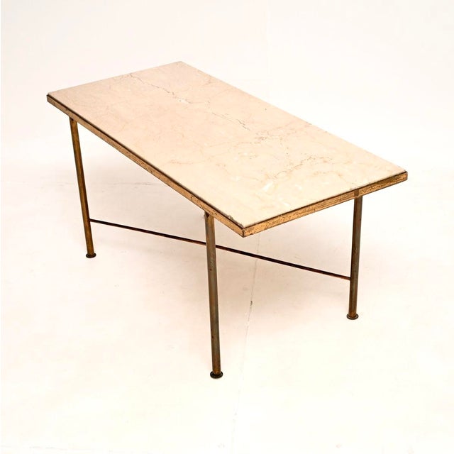 Vintage French Brass and Marble Coffee Table, 1960 For Sale - Image 4 of 9