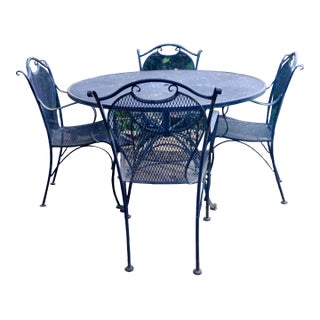 Woodard/Salterini Wrought Iron Patio Set, Round Table, 4 Chairs For Sale