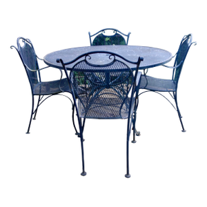 Woodard/Salterini Wrought Iron Patio Set, Round Table, 4 Chairs