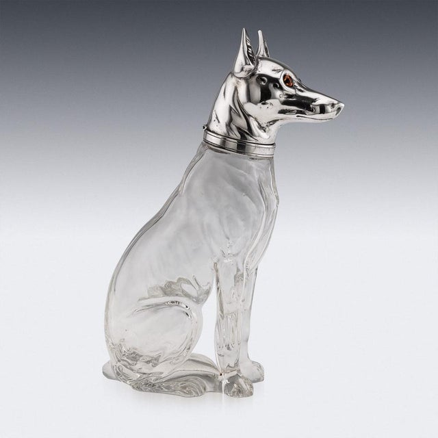 20th Century Continental Silver Plate & Clear Glass Novelty Pinscher Drinks Decanter For Sale - Image 5 of 18