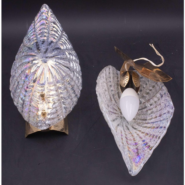1970s Set of 2 Bogotà Iridescent Rainbow Color Murano Style Glass Leave Wall Lights, 1970s For Sale - Image 5 of 12