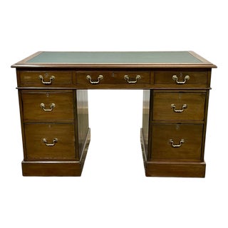 Late 19th Century Flat Desk with English Pedestals in Mahogany and Leather Top For Sale
