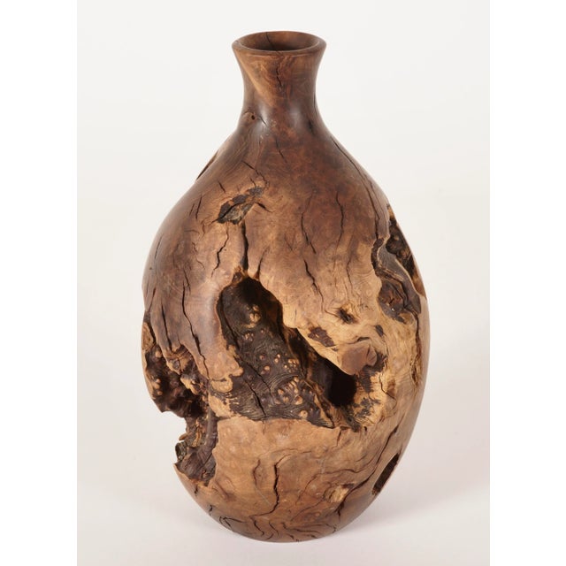 Contemporary 1980s Hand Turn Burlwood Vase For Sale - Image 3 of 6