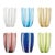 Elegant tumblers characterized by white glass paste bands applied to bright colors making them similar but always unique....