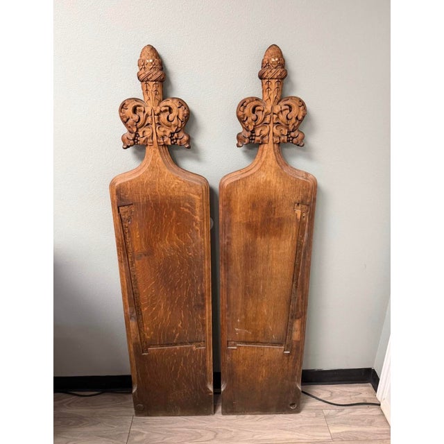 Wood 19th Century Gothic Revival Hand Carved Oak Church Pew End Panels - A Pair For Sale - Image 7 of 8