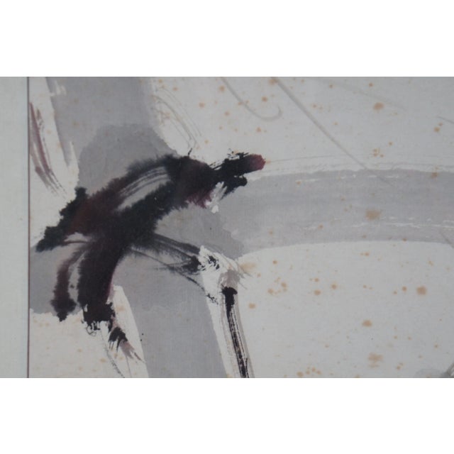 Vintage Chinese Abstract Floral Bamboo East Fence Snow Delight Watercolor Painting For Sale - Image 9 of 12