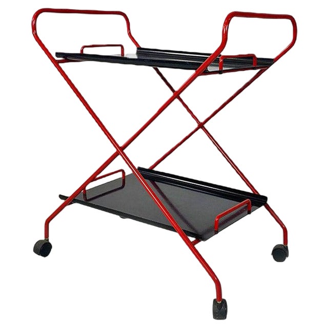 Italian Modern Black and Red Metal Food Trolley on Wheels, 1980s For Sale