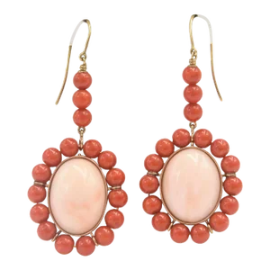 Late 20th Century Orange and Pink Angel Skin Coral Dangling Drop Gold Earrings - 2 Pieces