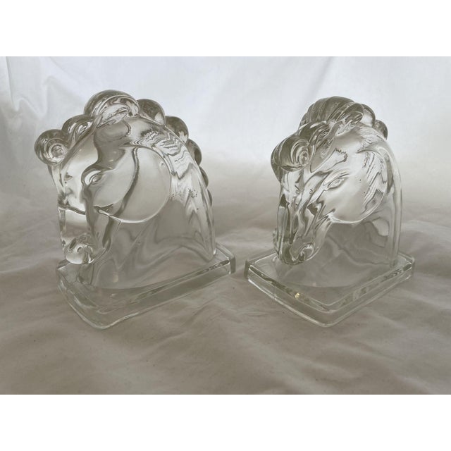 Beautiful vintage glass stallion collectable bookends. Comes in pair. Dimensions: 5"W x 3.25"D x 5.5"H