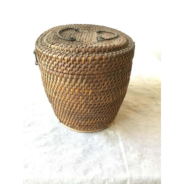 1920s Chinese Wicker and Brass Lunch Basket For Sale - Image 12 of 13