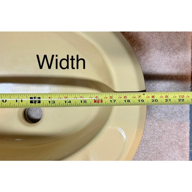 1970s Vintage Butter Yellow Porcelain Drop in Bathroom Sink For Sale - Image 5 of 12