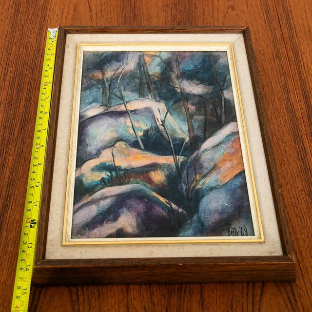 Wood 1960s Mid Century Modern Paintings Original Art Abstract Landscape Expressionist Pair For Sale - Image 7 of 11