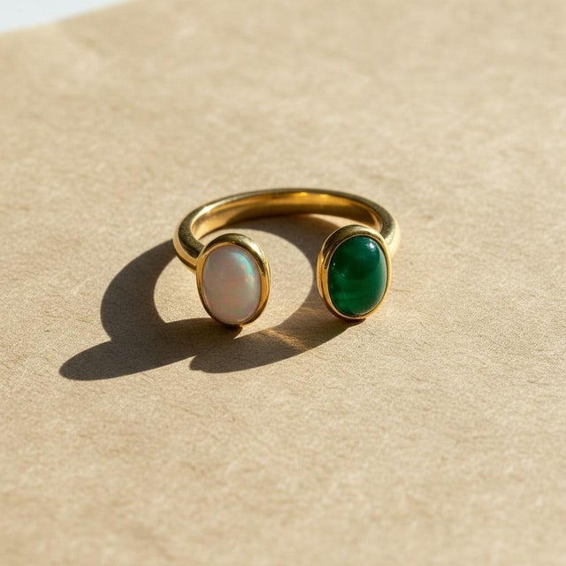 Not Yet Made - Made To Order Toi Et Moi Gemstone Ring: Opal and Onyx, Size 7.5 For Sale - Image 5 of 8