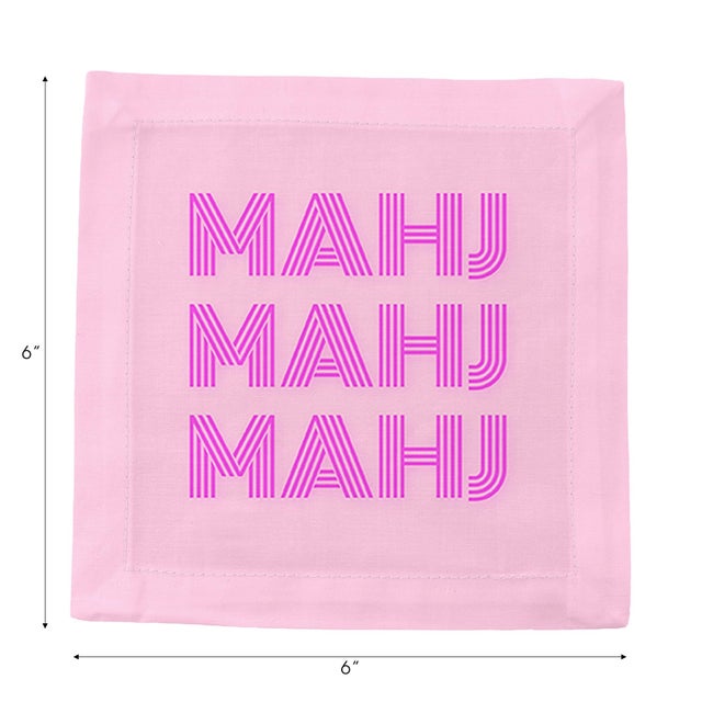 Mahj Mahj Mahj Pink Mahjong Cotton Sateen Cocktail Napkins, Set of 4 For Sale - Image 4 of 5
