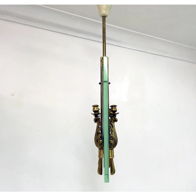 Metal Italian Brass and Glass Chandelier, 1950s For Sale - Image 7 of 12